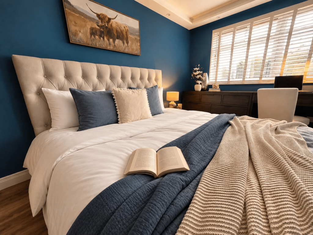 Poole holiday-let bedroom after styling